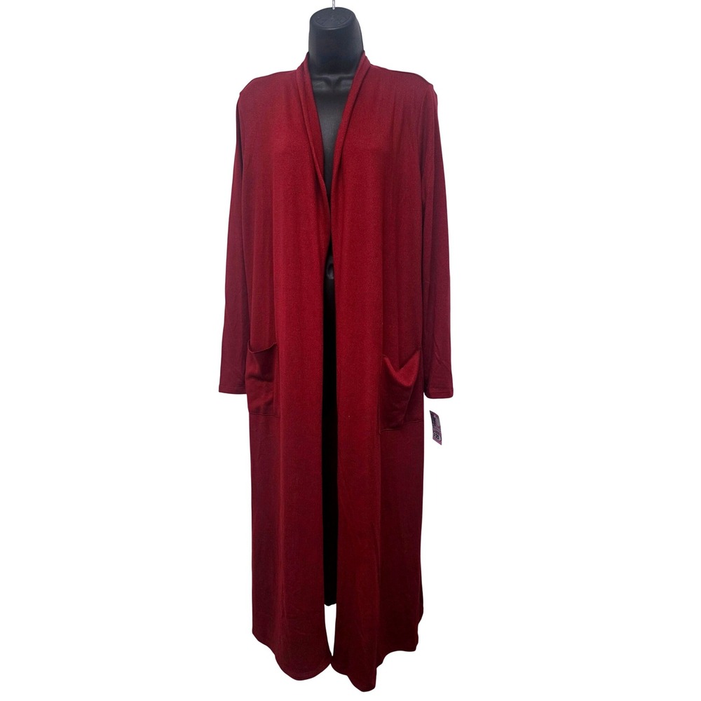 Kate & Mallory Long Duster Cardigan Red Open Front‎ Pockets Size XS